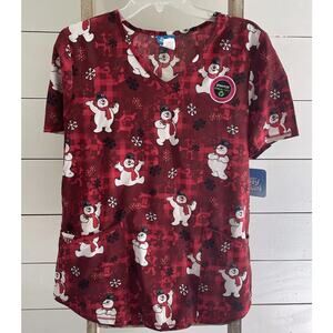 Scrub Star Frosty the Snowman Women’s Ultra Soft Scrub Top V-Neck Size M NWT